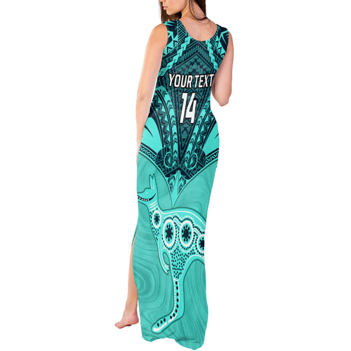 Custom Australia Matildas Tank Maxi Dress Polynesian Mix Turquoise Marble