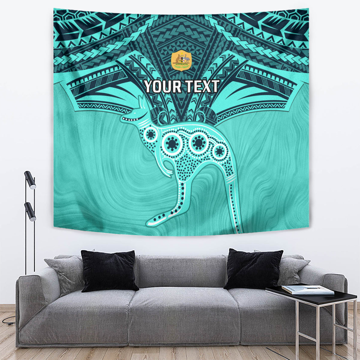 Custom Australia Matildas Tapestry Polynesian Mix Turquoise Marble