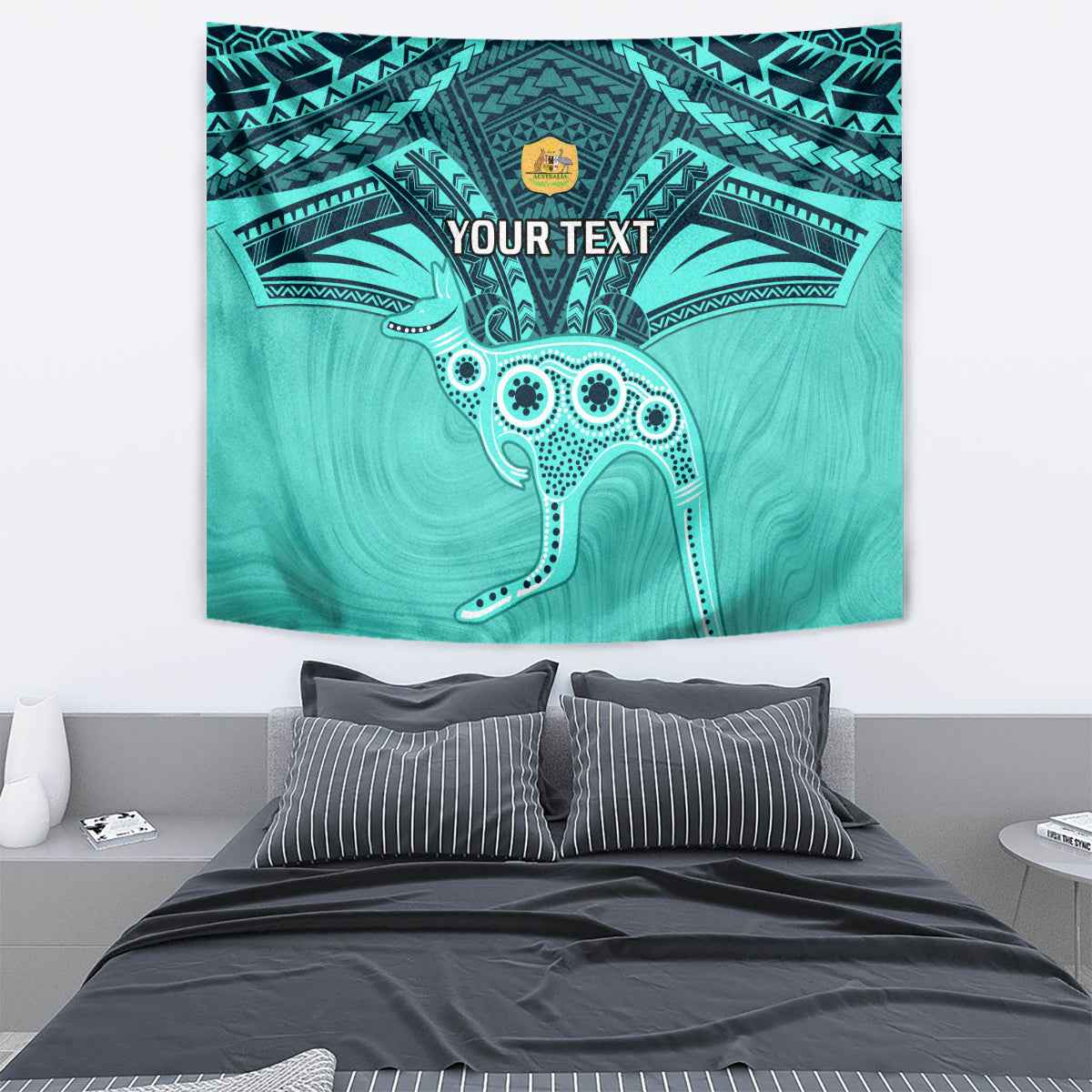 Custom Australia Matildas Tapestry Polynesian Mix Turquoise Marble