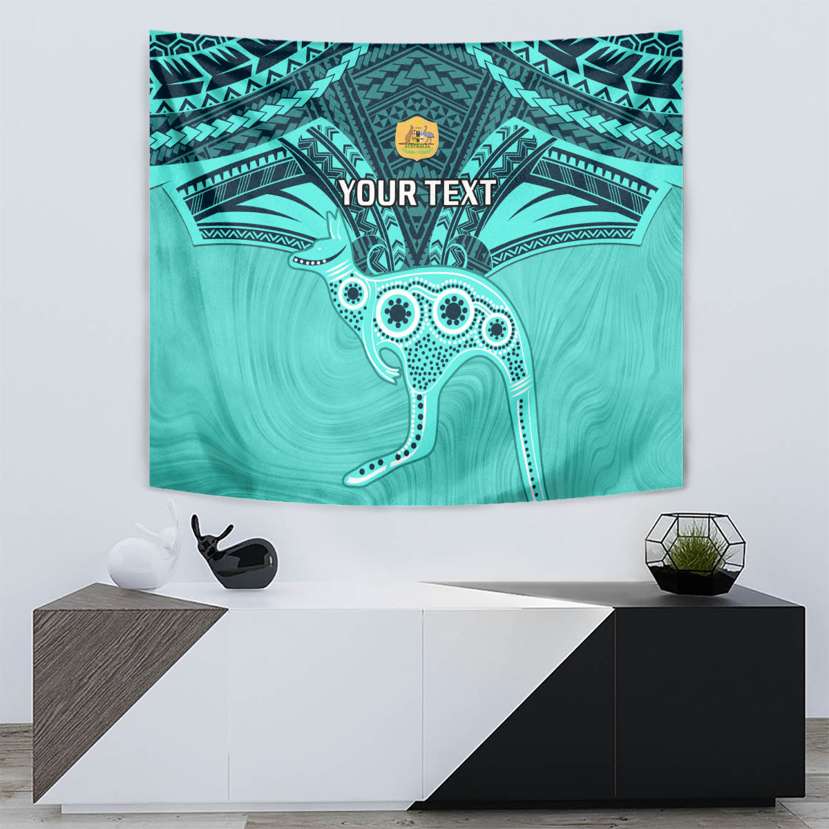 Custom Australia Matildas Tapestry Polynesian Mix Turquoise Marble