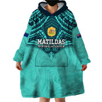 Custom Australia Matildas Wearable Blanket Hoodie Polynesian Mix Turquoise Marble
