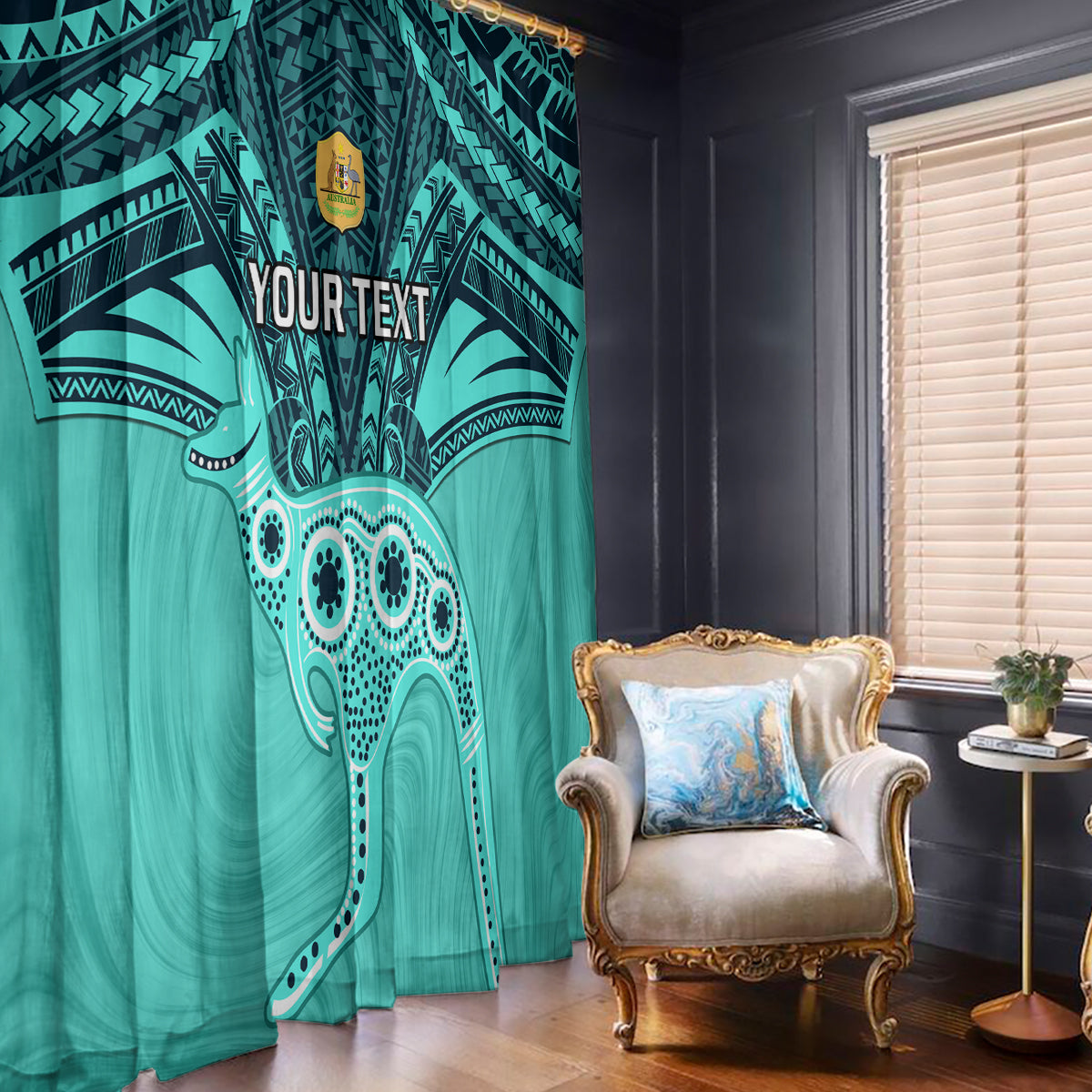 Custom Australia Matildas Window Curtain Polynesian Mix Turquoise Marble