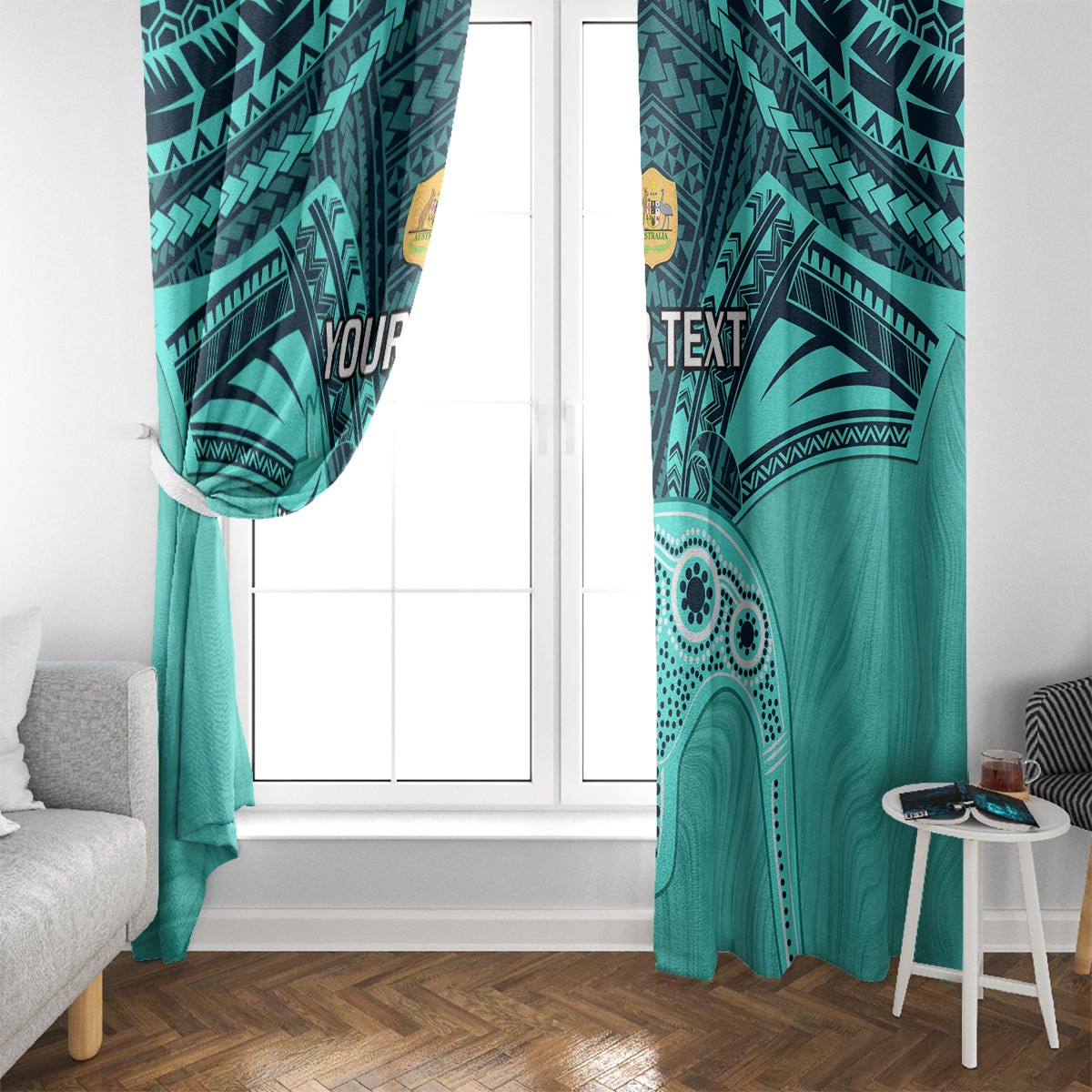 Custom Australia Matildas Window Curtain Polynesian Mix Turquoise Marble