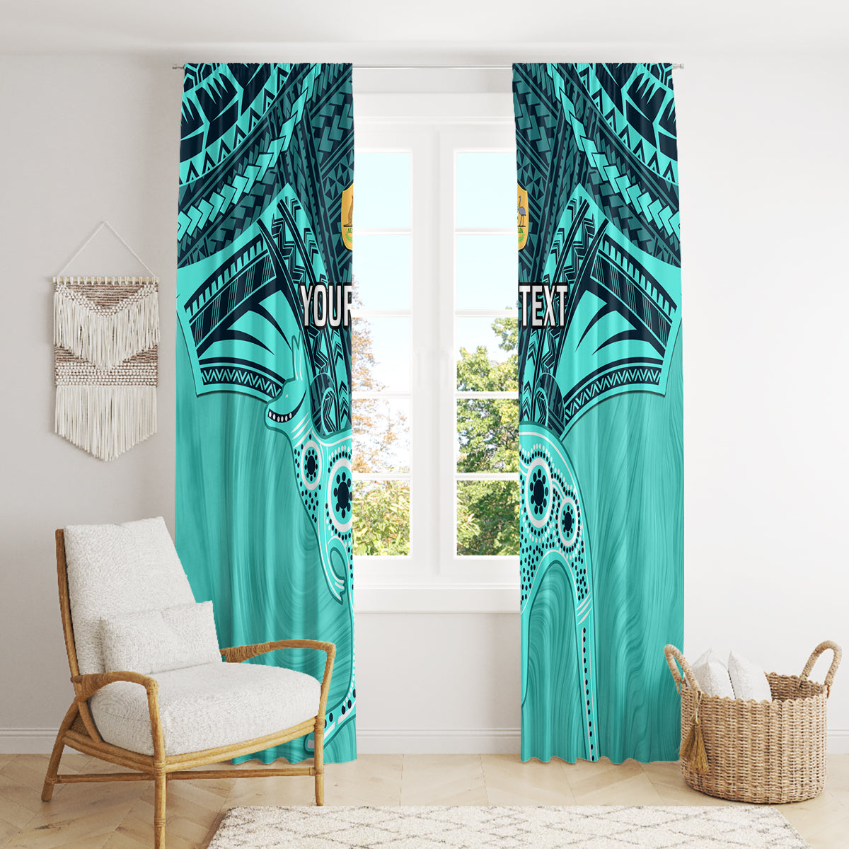 Custom Australia Matildas Window Curtain Polynesian Mix Turquoise Marble