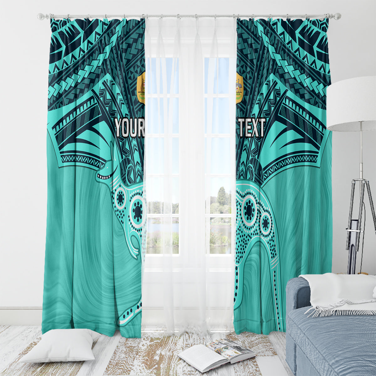 Custom Australia Matildas Window Curtain Polynesian Mix Turquoise Marble