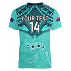 Custom Australia Matildas Women V Neck T Shirt Polynesian Mix Turquoise Marble