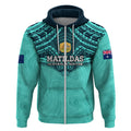 Custom Australia Matildas Zip Hoodie Polynesian Mix Turquoise Marble