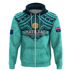 Custom Australia Matildas Zip Hoodie Polynesian Mix Turquoise Marble