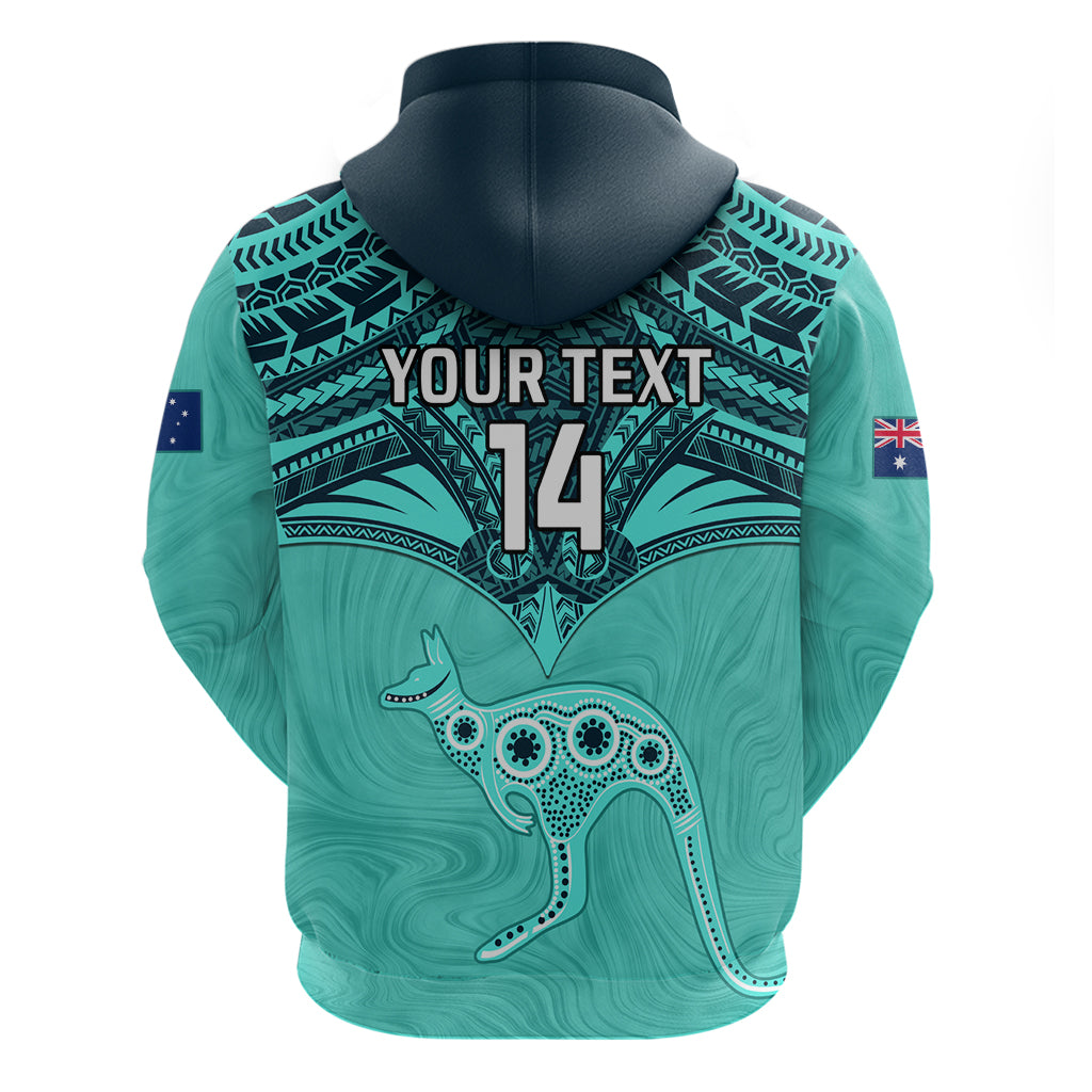 Custom Australia Matildas Zip Hoodie Polynesian Mix Turquoise Marble