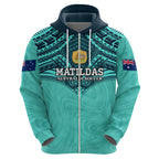Custom Australia Matildas Zip Hoodie Polynesian Mix Turquoise Marble