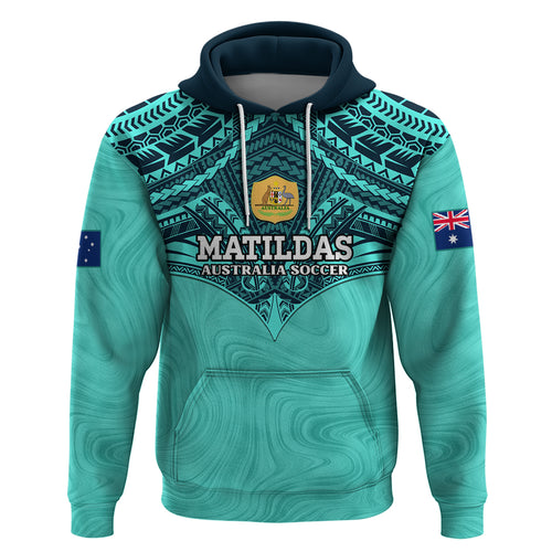 Custom Australia Matildas Zip Hoodie Polynesian Mix Turquoise Marble