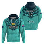 Custom Australia Matildas Zip Hoodie Polynesian Mix Turquoise Marble