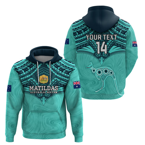 Custom Australia Matildas Zip Hoodie Polynesian Mix Turquoise Marble