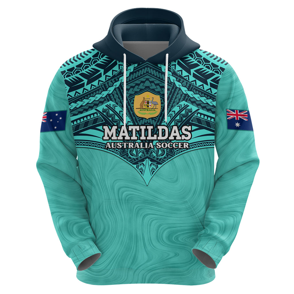 Custom Australia Matildas Zip Hoodie Polynesian Mix Turquoise Marble