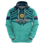 Custom Australia Matildas Zip Hoodie Polynesian Mix Turquoise Marble