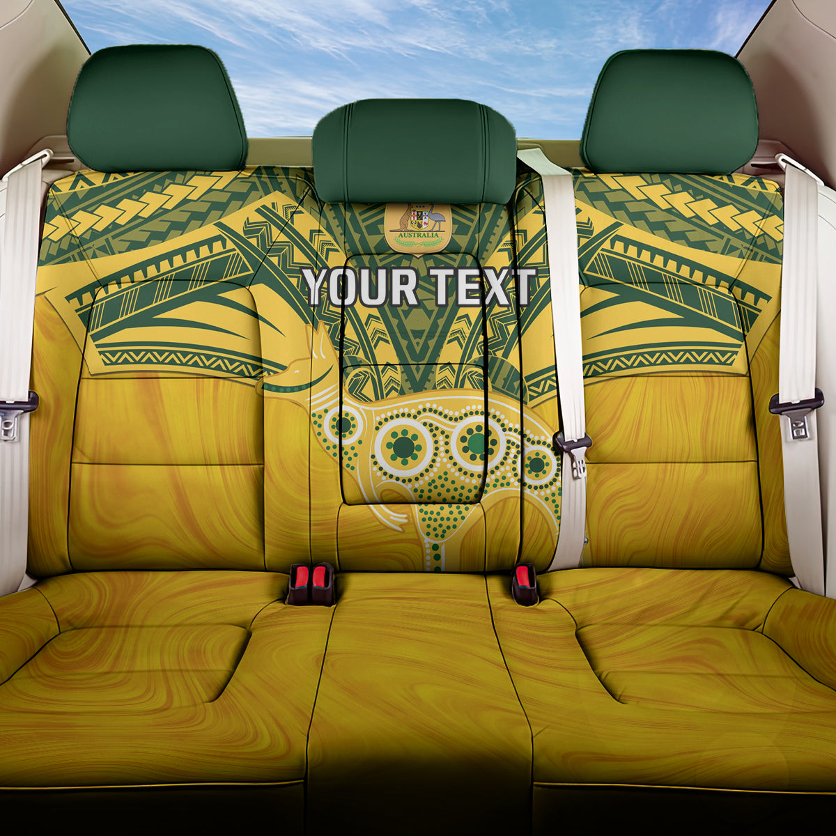 Custom Australia Matildas Back Car Seat Cover Polynesian Mix Gold Marble