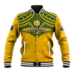 Custom Australia Matildas Baseball Jacket Polynesian Mix Gold Marble