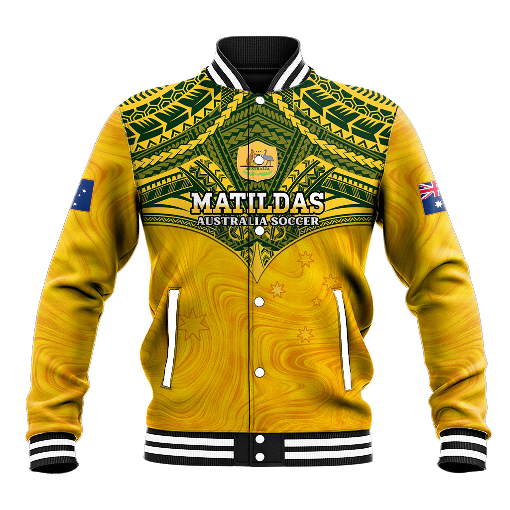 Custom Australia Matildas Baseball Jacket Polynesian Mix Gold Marble
