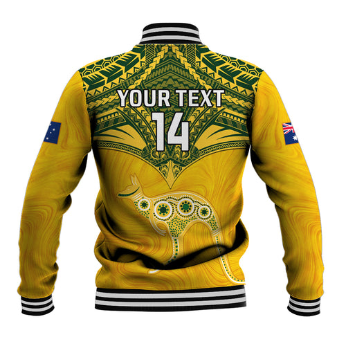 Custom Australia Matildas Baseball Jacket Polynesian Mix Gold Marble