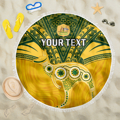Custom Australia Matildas Beach Blanket Polynesian Mix Gold Marble