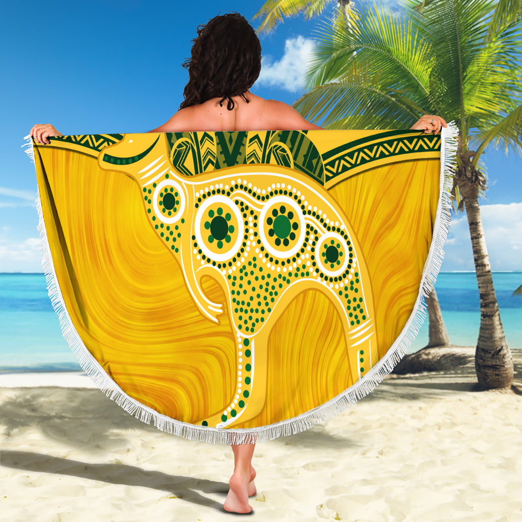 Custom Australia Matildas Beach Blanket Polynesian Mix Gold Marble