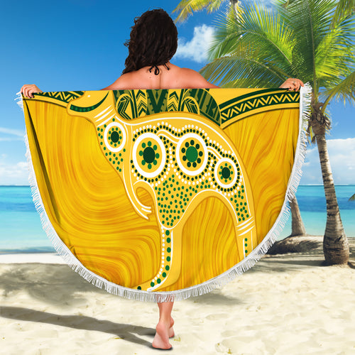 Custom Australia Matildas Beach Blanket Polynesian Mix Gold Marble