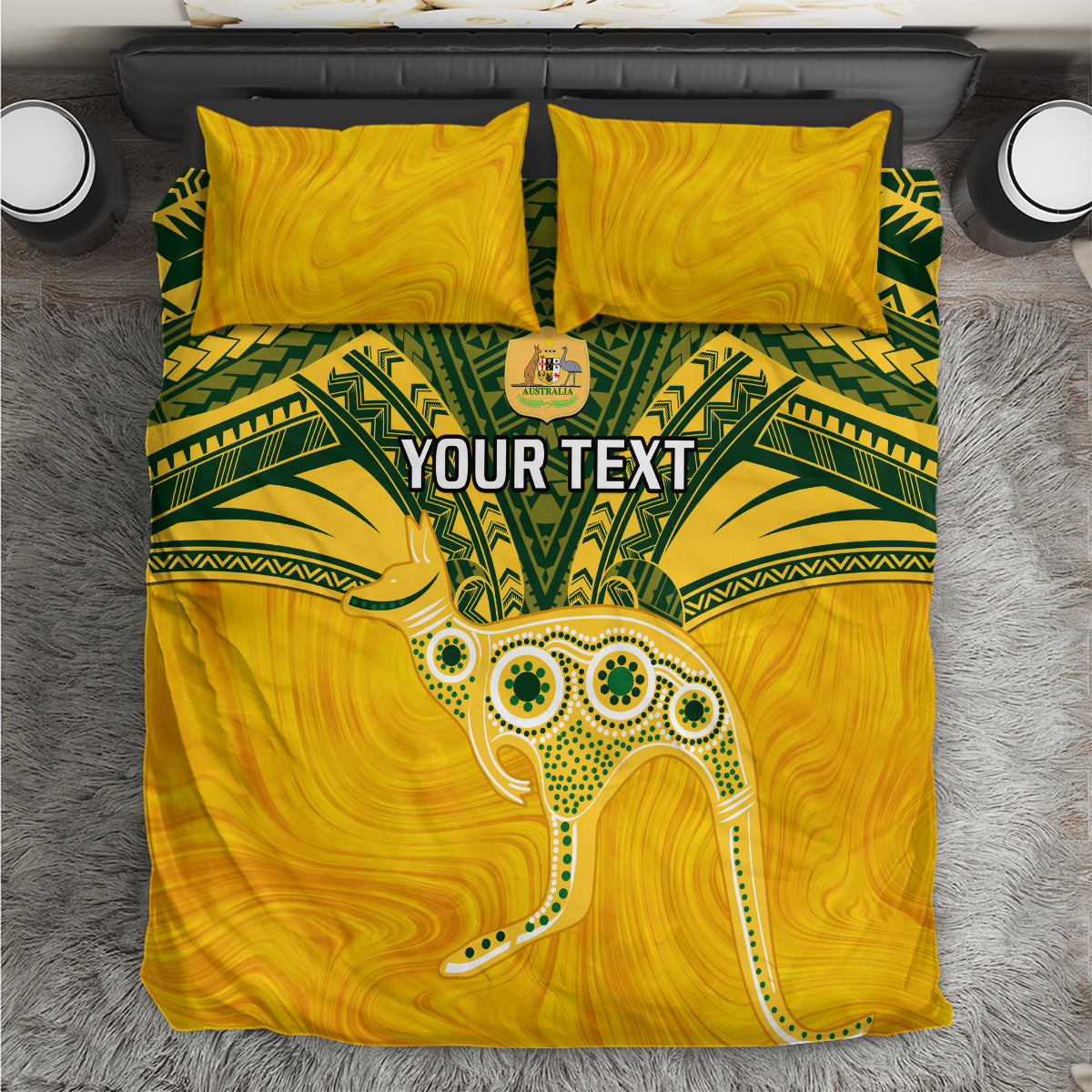 Custom Australia Matildas Bedding Set Polynesian Mix Gold Marble