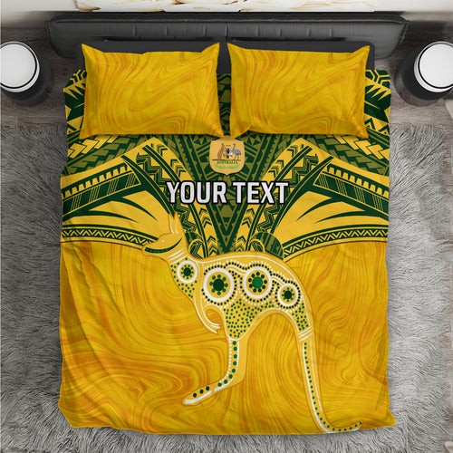 Custom Australia Matildas Bedding Set Polynesian Mix Gold Marble