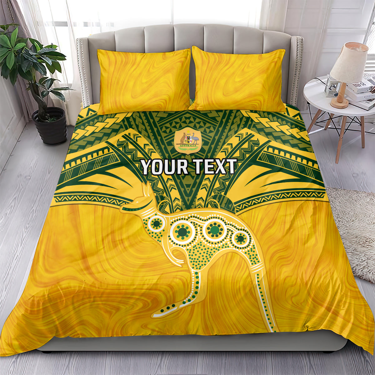 Custom Australia Matildas Bedding Set Polynesian Mix Gold Marble