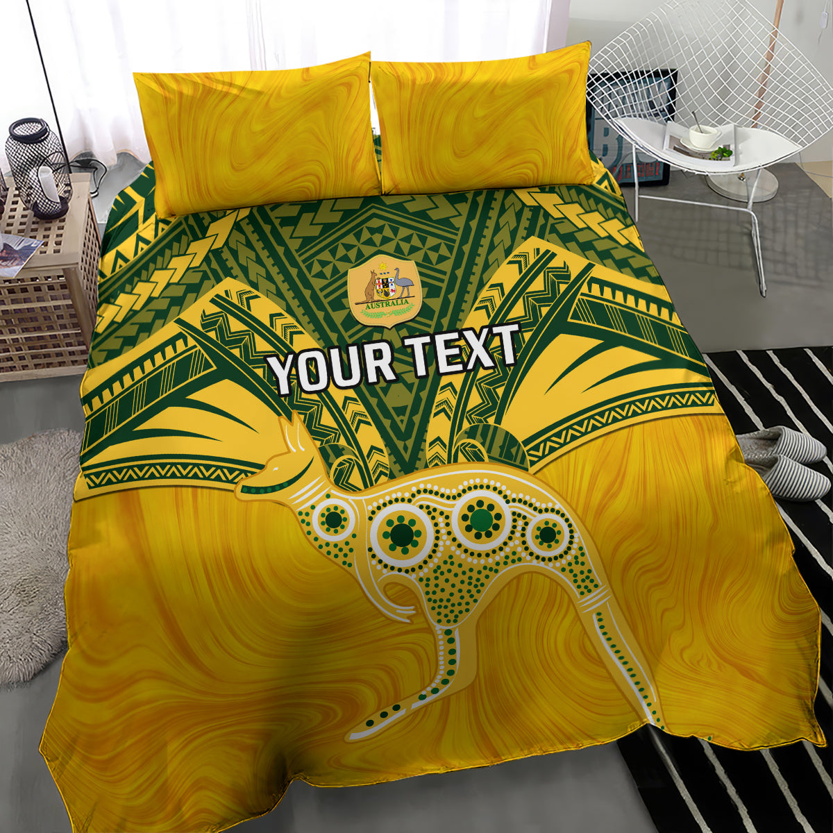 Custom Australia Matildas Bedding Set Polynesian Mix Gold Marble