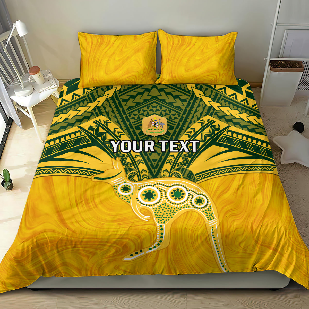 Custom Australia Matildas Bedding Set Polynesian Mix Gold Marble