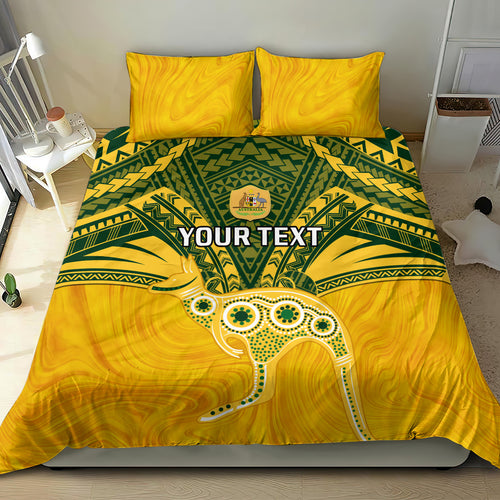 Custom Australia Matildas Bedding Set Polynesian Mix Gold Marble