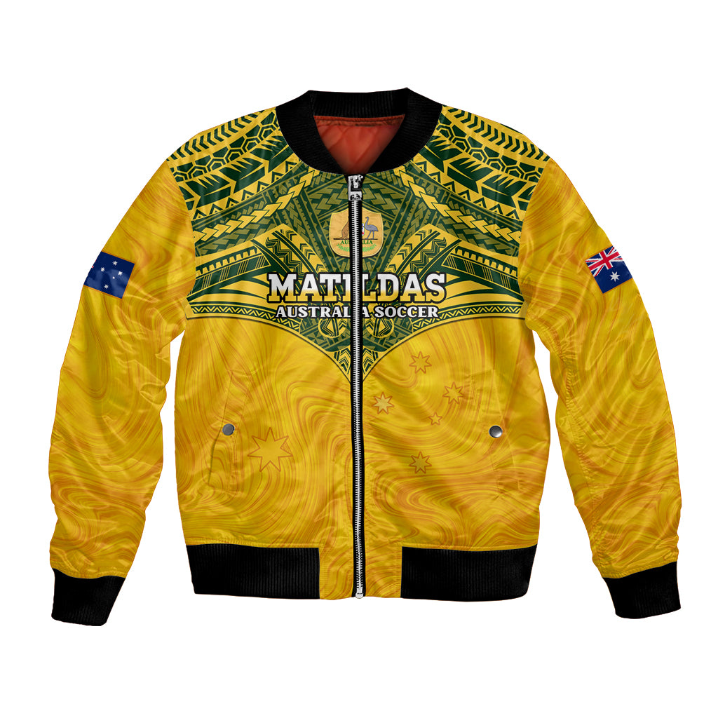 Custom Australia Matildas Bomber Jacket Polynesian Mix Gold Marble