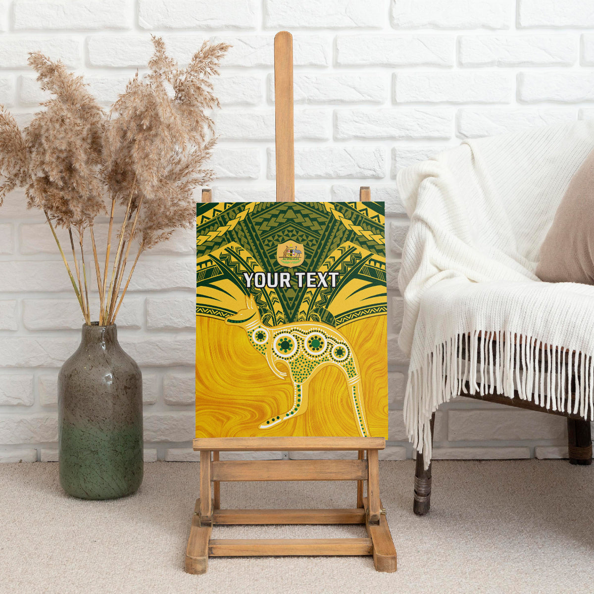 Custom Australia Matildas Canvas Wall Art Polynesian Mix Gold Marble
