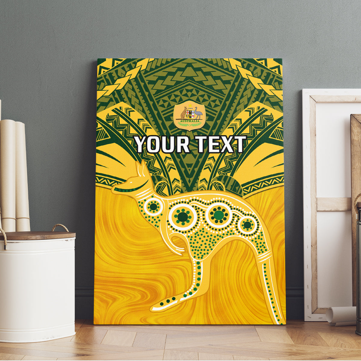 Custom Australia Matildas Canvas Wall Art Polynesian Mix Gold Marble