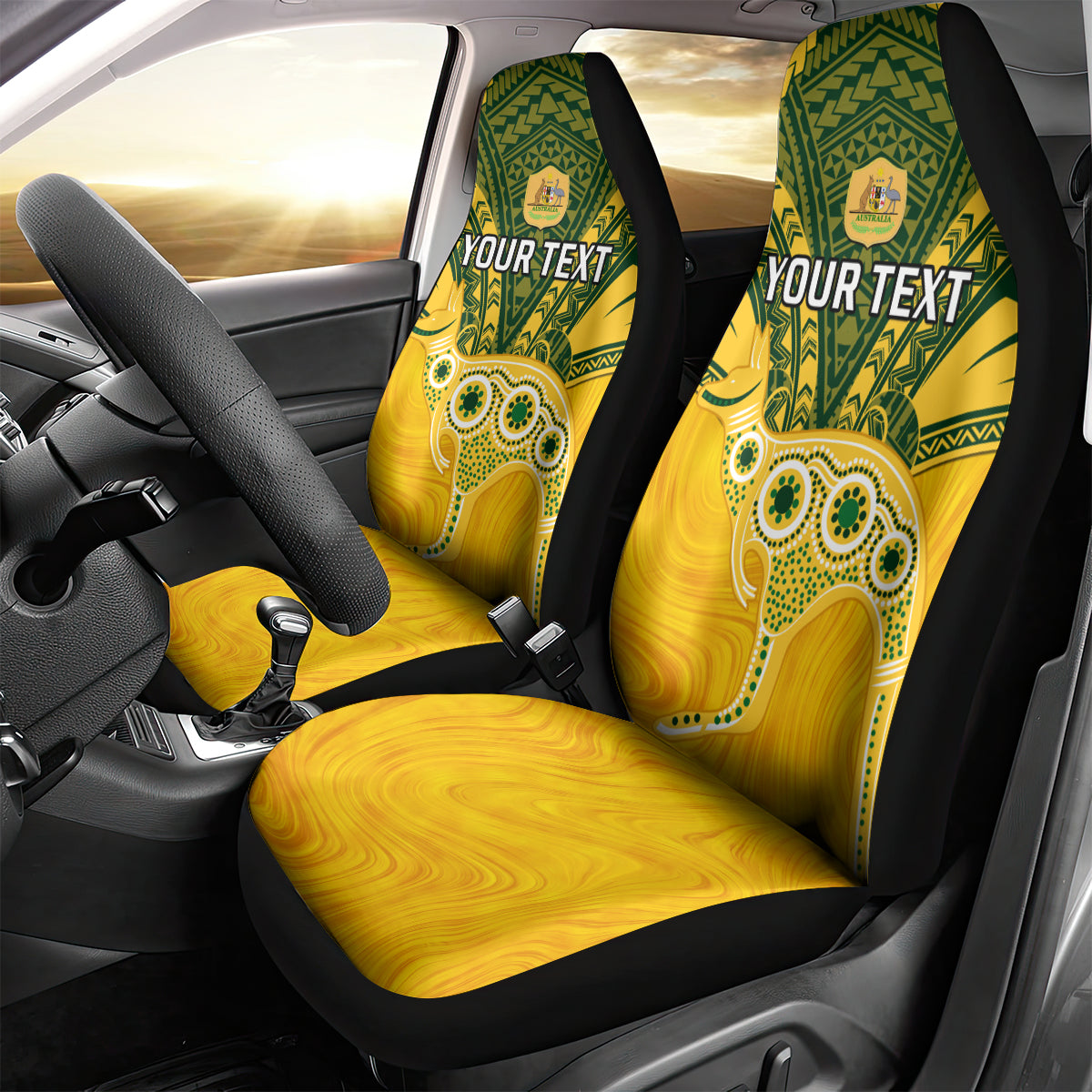 Custom Australia Matildas Car Seat Cover Polynesian Mix Gold Marble