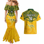 Custom Australia Matildas Couples Matching Mermaid Dress and Hawaiian Shirt Polynesian Mix Gold Marble