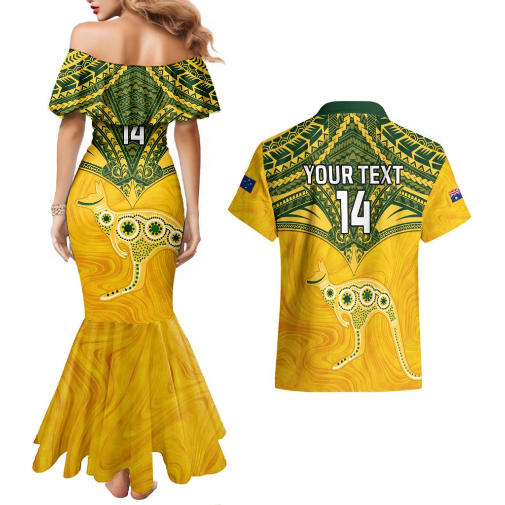 Custom Australia Matildas Couples Matching Mermaid Dress and Hawaiian Shirt Polynesian Mix Gold Marble