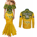 Custom Australia Matildas Couples Matching Mermaid Dress and Long Sleeve Button Shirt Polynesian Mix Gold Marble