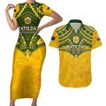 Custom Australia Matildas Couples Matching Short Sleeve Bodycon Dress and Hawaiian Shirt Polynesian Mix Gold Marble