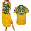 Custom Australia Matildas Couples Matching Summer Maxi Dress and Hawaiian Shirt Polynesian Mix Gold Marble