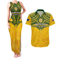Custom Australia Matildas Couples Matching Tank Maxi Dress and Hawaiian Shirt Polynesian Mix Gold Marble