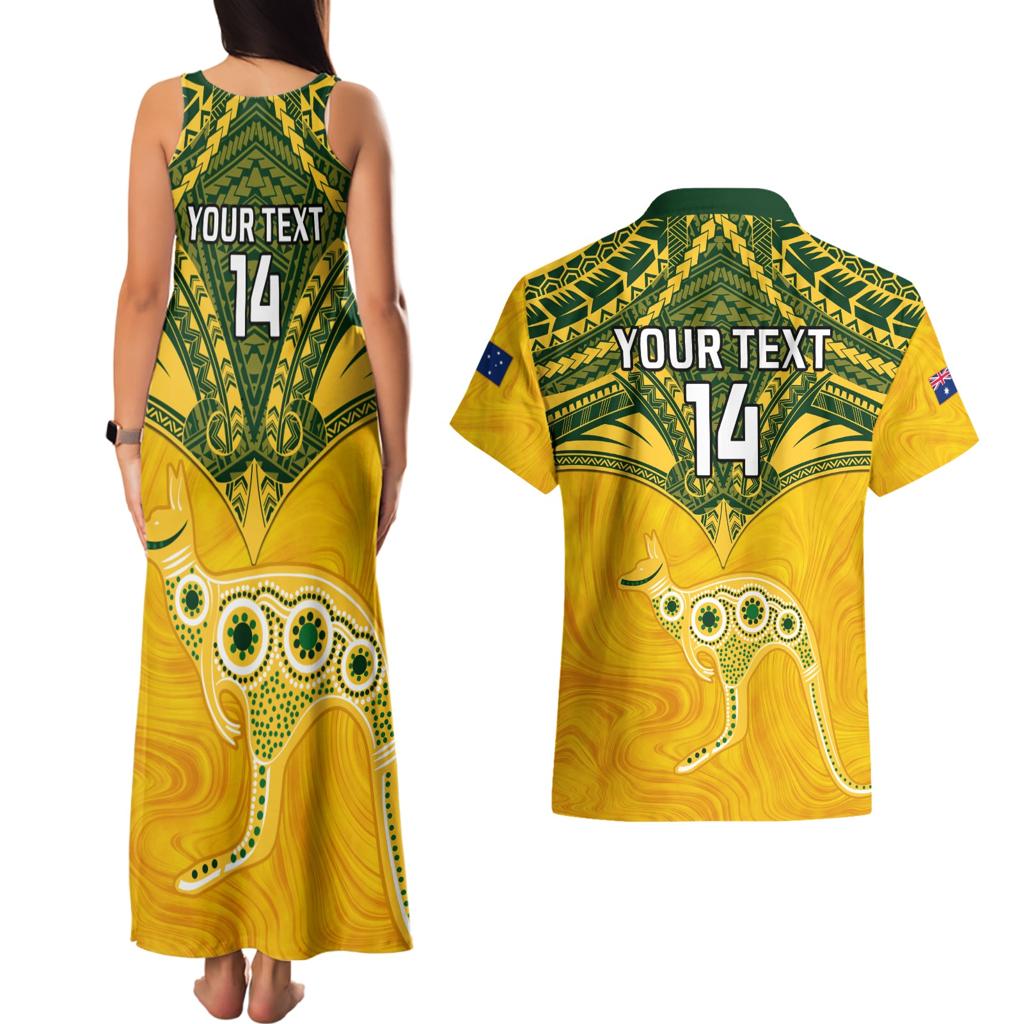 Custom Australia Matildas Couples Matching Tank Maxi Dress and Hawaiian Shirt Polynesian Mix Gold Marble