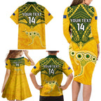 Custom Australia Matildas Family Matching Long Sleeve Bodycon Dress and Hawaiian Shirt Polynesian Mix Gold Marble