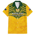 Custom Australia Matildas Family Matching Long Sleeve Bodycon Dress and Hawaiian Shirt Polynesian Mix Gold Marble