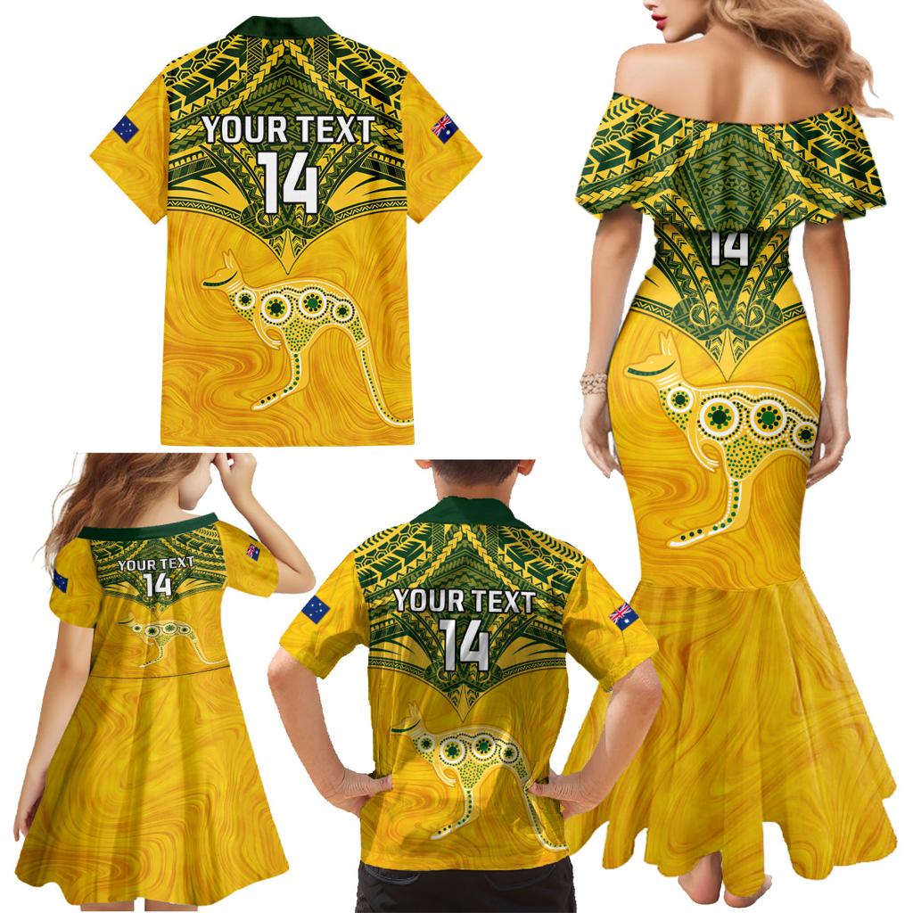 Custom Australia Matildas Family Matching Mermaid Dress and Hawaiian Shirt Polynesian Mix Gold Marble