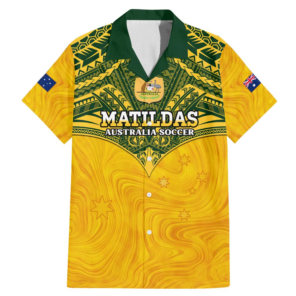 Custom Australia Matildas Family Matching Mermaid Dress and Hawaiian Shirt Polynesian Mix Gold Marble