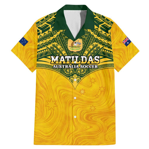 Custom Australia Matildas Family Matching Mermaid Dress and Hawaiian Shirt Polynesian Mix Gold Marble