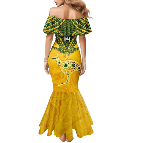 Custom Australia Matildas Family Matching Mermaid Dress and Hawaiian Shirt Polynesian Mix Gold Marble