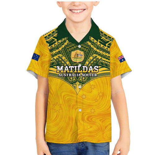 Custom Australia Matildas Family Matching Mermaid Dress and Hawaiian Shirt Polynesian Mix Gold Marble